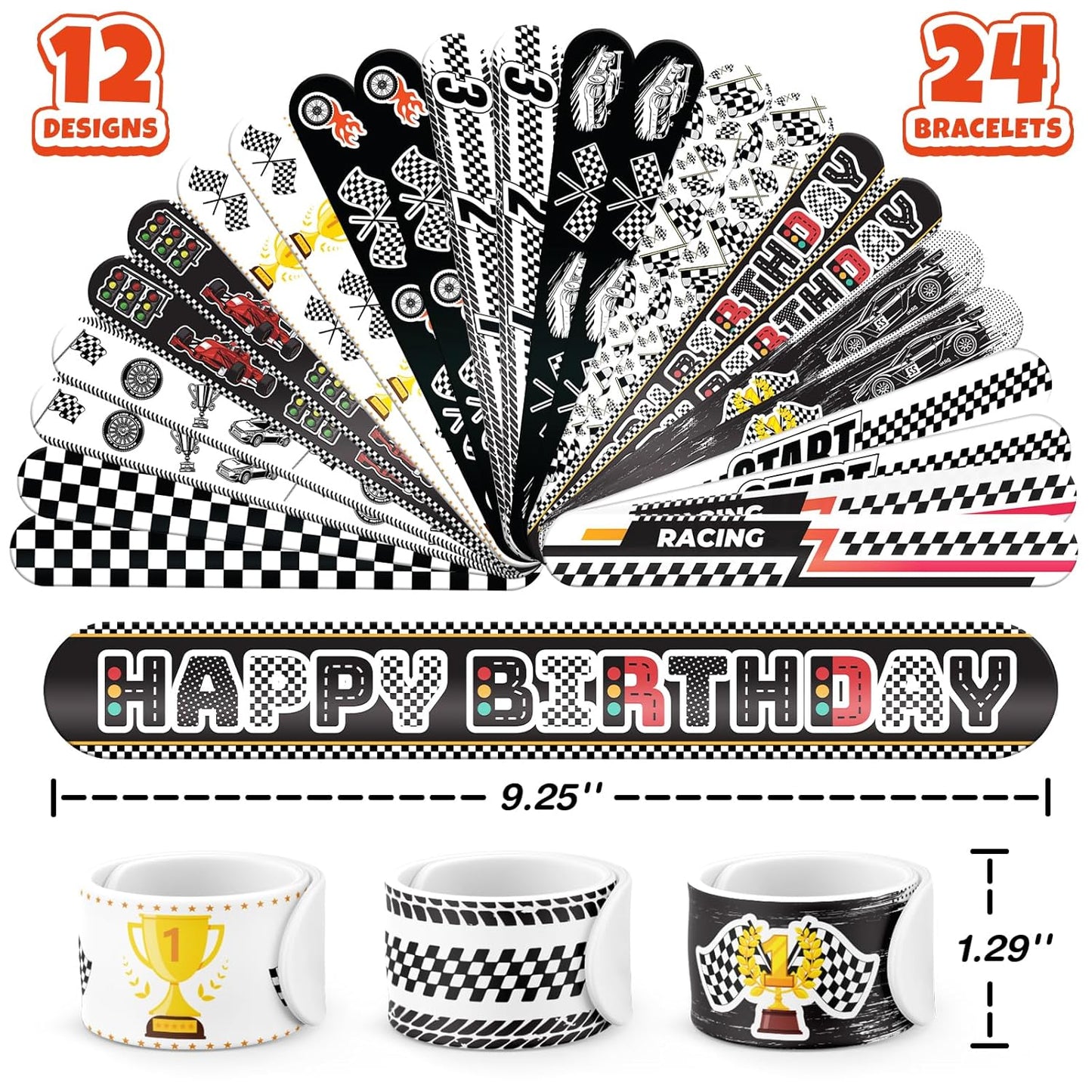 96 PCS Checkered Flags Party Favors Set – 72 Pre-Cut Temporary Tattoos & 24 Slap Bracelets for Kids, Perfect for Racing Birthday Parties, Car-Themed Celebrations & Classroom Rewards