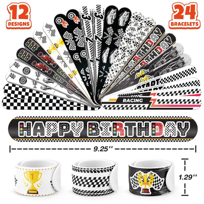 96 PCS Checkered Flags Party Favors Set – 72 Pre-Cut Temporary Tattoos & 24 Slap Bracelets for Kids, Perfect for Racing Birthday Parties, Car-Themed Celebrations & Classroom Rewards