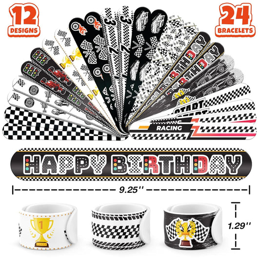 96 PCS Checkered Flags Party Favors Set – 72 Pre-Cut Temporary Tattoos & 24 Slap Bracelets for Kids, Perfect for Racing Birthday Parties, Car-Themed Celebrations & Classroom Rewards