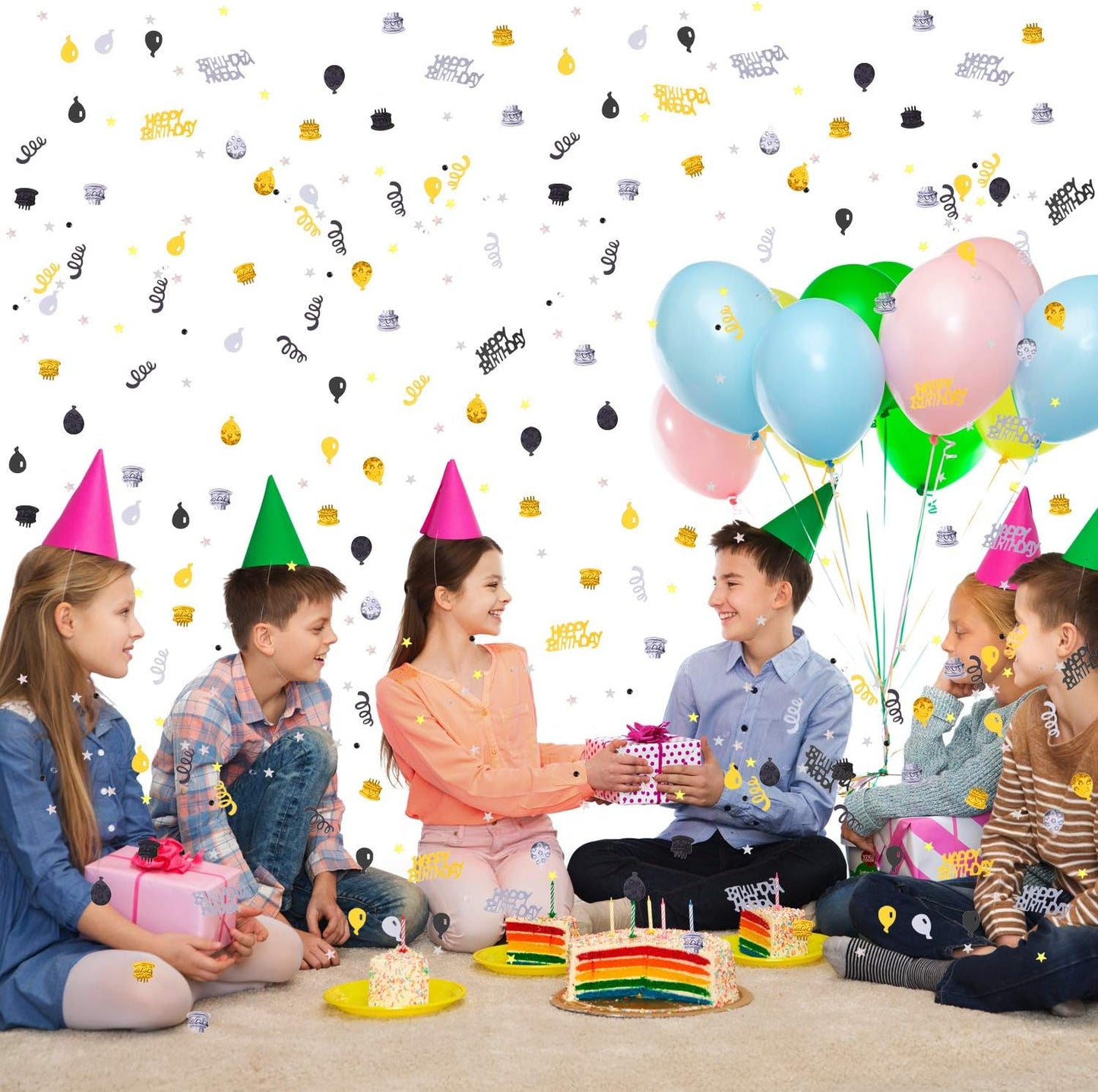 WILLBOND 3000 Pieces Happy Birthday Confetti Birthday Party Cake Confetti Metallic Foil Balloon Glitter Table Scatter Decorations for Carnival Baby Shower DIY Arts and Crafting