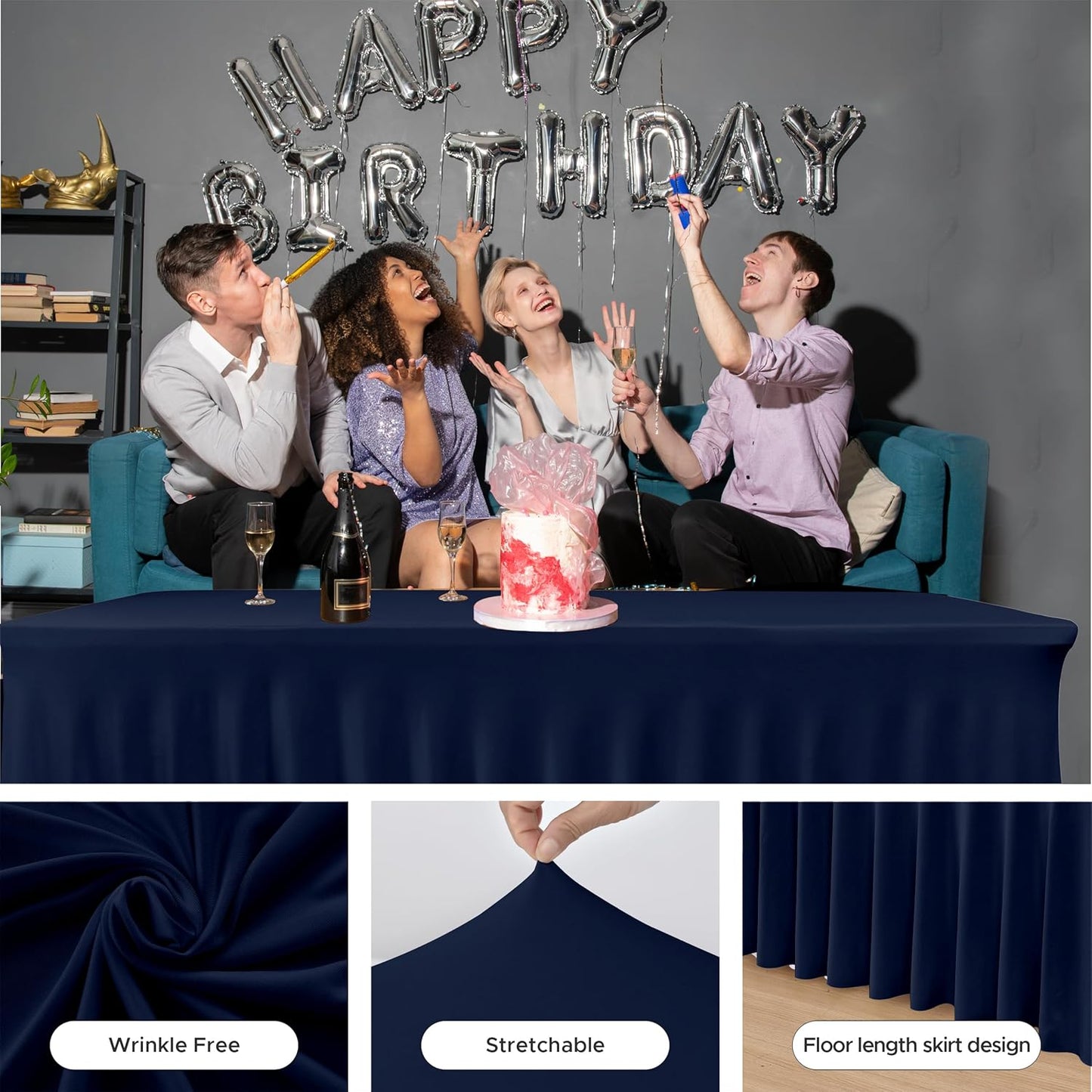 HolidayIdeas 2 Pack Spandex Table Skirt for 6 Ft Rectangle Tables, Black Fitted Stretch Tablecloth 30 x 72 Inch, Wrinkle Resistant Ruffle Design for Wedding Banquets, Trade Shows, Parties