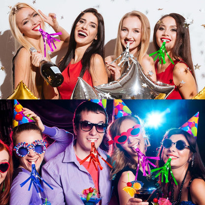 Noise Makers, 24 PCS Gold Noise Makers, Glitter Metallic Fringed Party Blowers Noisemakers Horns for Adults for Birthday Sporting Events Christmas 2025 New Year Eve Party Favor Supplies Decorations
