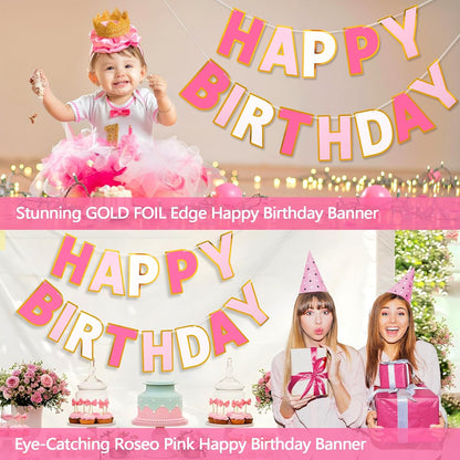 Happy Birthday Banner - 9ft Pre-Strung Happy Birthday Sign for Women, Men, Girls, Boys - No DIY Birthday Decorations & Party Supplies(Macaron)
