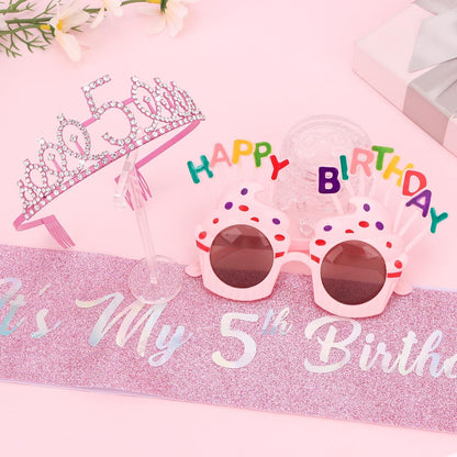 YARIEW 3rd Birthday Decorations, 3rd Glitter Purple Sash and Crown Kit with Happy Birthday Sunglasses, Tiara Princess Crown and Sash Party Outfit Accessory