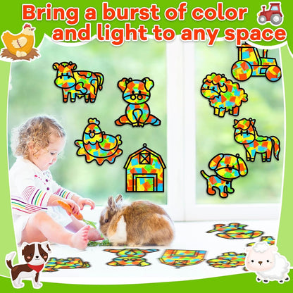 QOUBAI 32 Sets Stars Suncatchers Craft Back to School DIY Stained Glass Window Patriotic 4th of July Paper Craft Home School Classroom Decor Kid Birthday Gift Creative Art Activity Game - Colors A