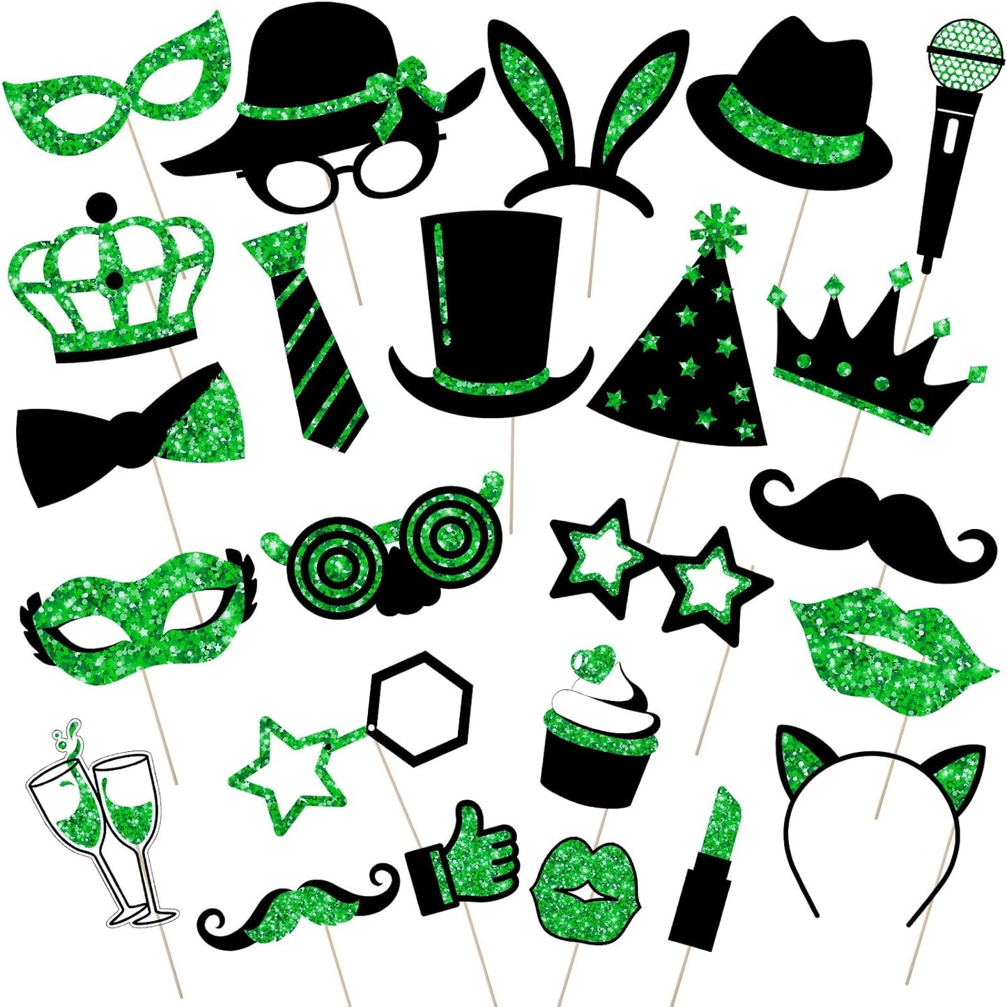 Zonon 24 Pcs Funny Photo Booth Props Class of 2026 Graduation Birthday Wedding Family Class Reunion Prom Disco Party Celebration Decoration Supplies Mix of Hats, Lipstick, Tie(Blue and Black)