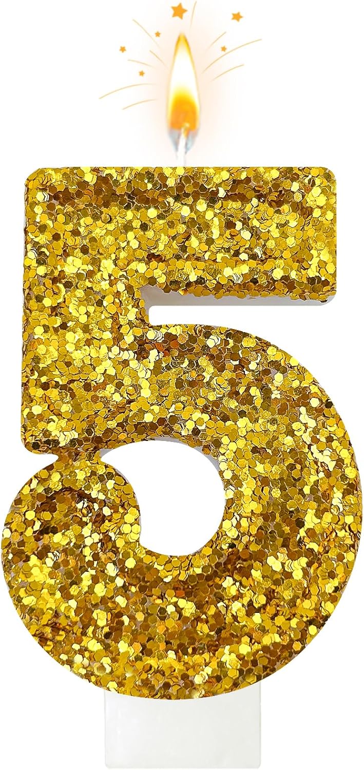 Birthday Number Candles, Glitter Number Candle Cake Decorations with Sequins, Cupcake Decorations for Girls, Women, Party Anniversary Celebrations (Number 6, Purple)