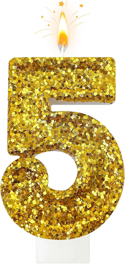 Birthday Number Candles, Glitter Number Candle Cake Decorations with Sequins, Cupcake Decorations for Girls, Women, Party Anniversary Celebrations (Number 6, Purple)