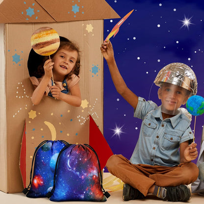 Lothee 30 Pcs Galaxy Party Favor Bags Space Drawstring Bags Starry Night Sky Backpack Galaxy Treat Candy Birthday Party Supplies for Kids Gifts