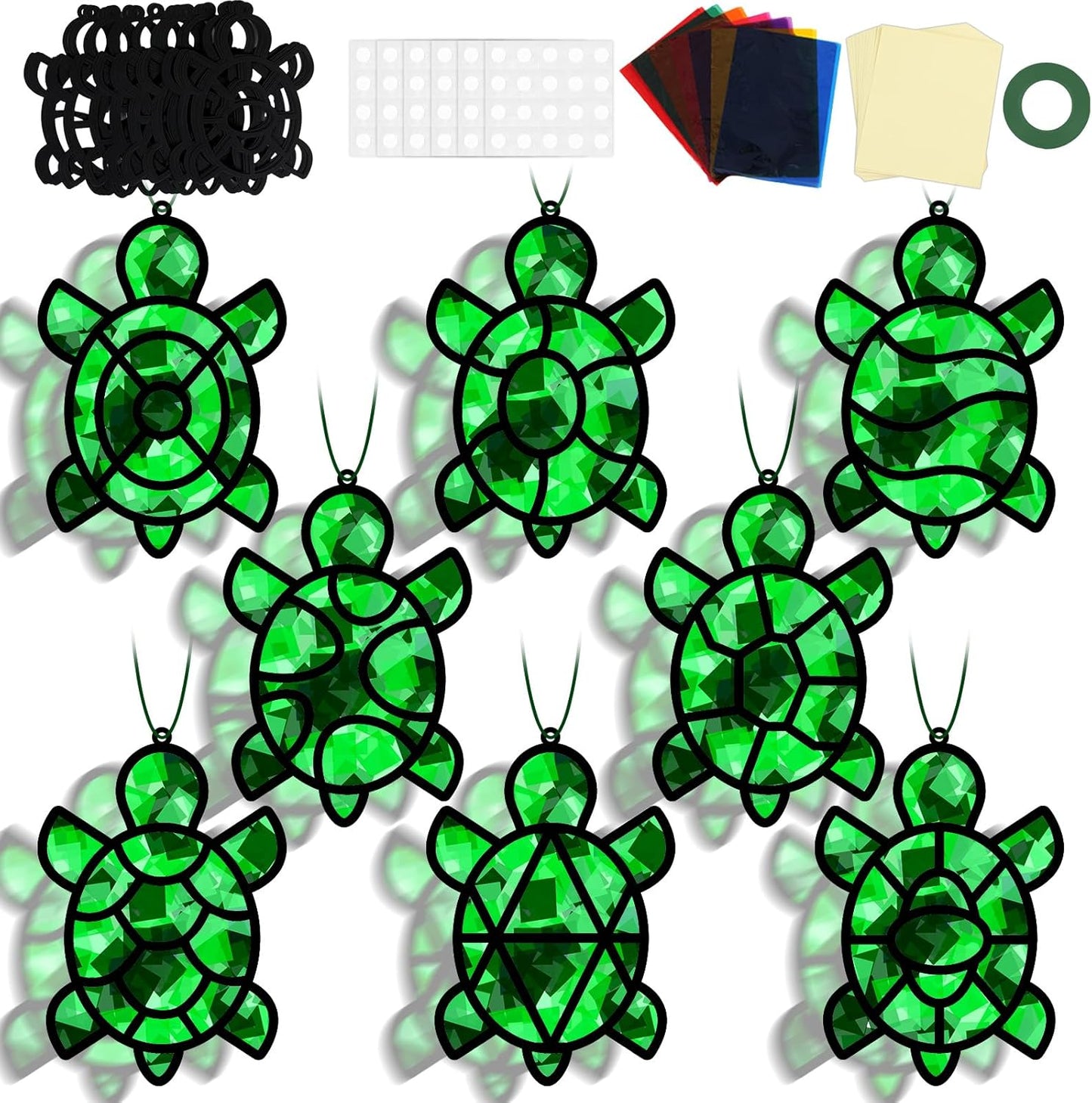 QOUBAI 32 Sets Stars Suncatchers Craft Back to School DIY Stained Glass Window Patriotic 4th of July Paper Craft Home School Classroom Decor Kid Birthday Gift Creative Art Activity Game - Colors B