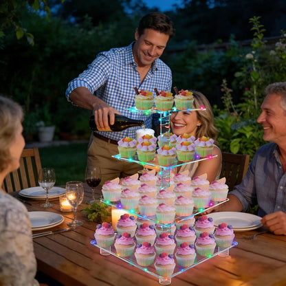 YestBuy Cupcake Stand with Yellow Led Lights, 4 Tier Cupcake Stand for 50 Cupcakes, Acrylic Cupcake Tower Stand, Clear Tiered Cupcake Holder for Birthday Cady Bar Décor Weddings, Parties Events