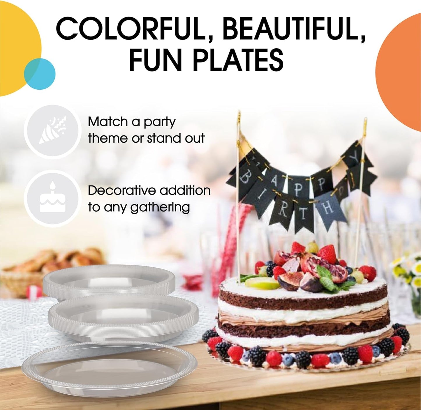 Party Solids Black Plastic Plates For Party 10" Black Disposable Plates For Party Supplies 100 Pcs Plastic Dinnerware Sets Heavy Duty 350 GSM Disposable Dinnerware Set