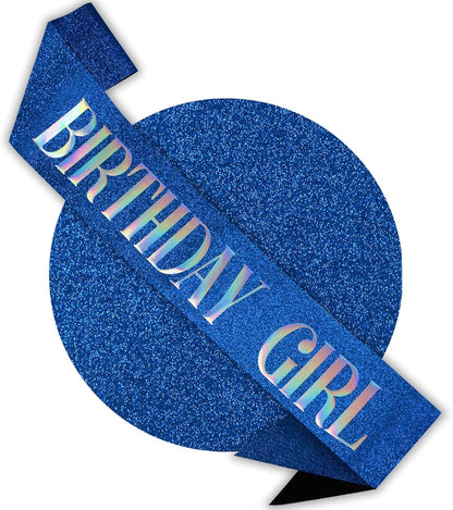 RUDONG M Birthday Girl Sash Glitter - Silver Birthday Sash for Women & Girls | Sweet 16/18th/21st/30th/40th/50th/60th/70th, All-Age Celebration Party Decor