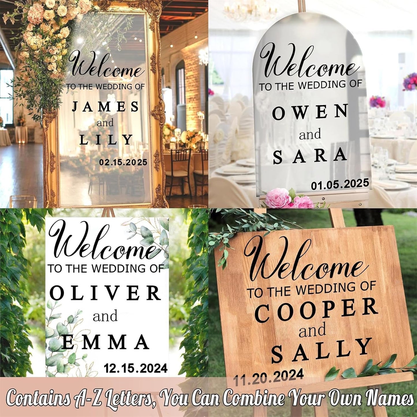 Custom Name Welcome to Our Wedding Signs Personalized Wedding Mirror Decals Selfie Mirror Decal for Wedding Entry Reception Display Golden Date Marriage DIY Vinyl Lettering Welcome Party Decoration