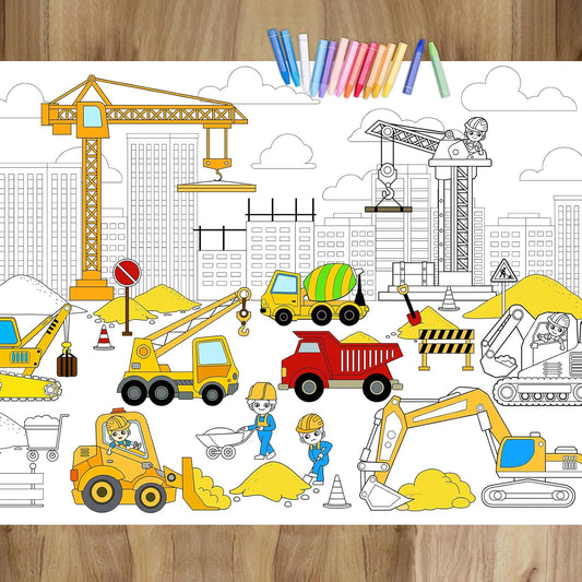 Construction Coloring Poster for Dump Truck Giant Coloring Tablecloth Large Wall Art Coloring Poster Huge Table Cover Christmas Gift Birthday Party Supplies Favor 31.5 x 43.3 Inch