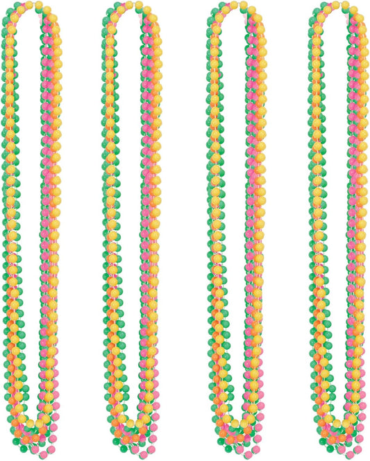 Beistle Neon Party Beads – 24 Pack Bright Round Ball Necklaces in Assorted Yellow, Green, Pink & Orange for Discos, Glow Parties, Mardi Gras, 70s, 80s and 90s Decade Theme, Festivals and Parades, 33"