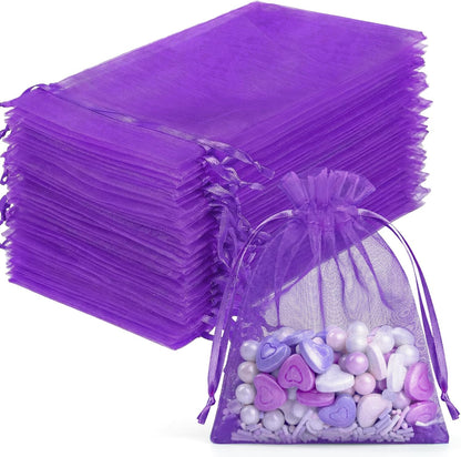 FUNFERY 100 Pcs White Organza Bags 3x4 in, Small Mesh Drawstring Gift Bags for Sachet, Jewelry, Wedding Favor, Candy Goodie Treat Bag,Easter Day
