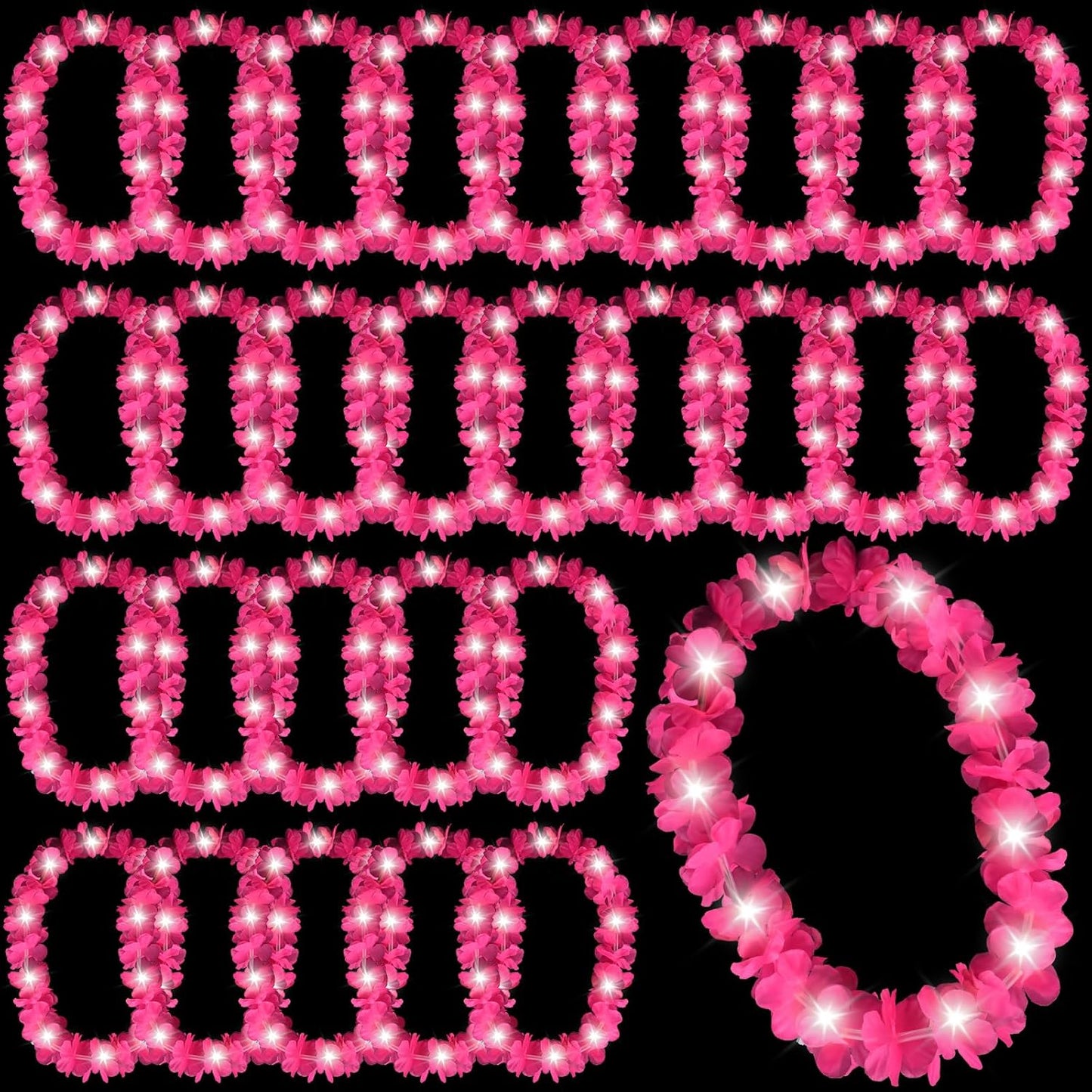 Sherr 24 Pcs LED Leis Light Up Purple and Gold Hawaiian Flower Necklaces, Graduation 2026 Party Supplies, Class of 2026 Leis for Beach Wedding Luau Glow Party Favors