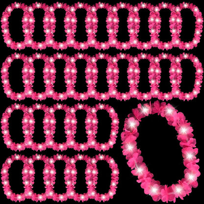 Sherr 24 Pcs LED Leis Light Up Purple and Gold Hawaiian Flower Necklaces, Graduation 2026 Party Supplies, Class of 2026 Leis for Beach Wedding Luau Glow Party Favors