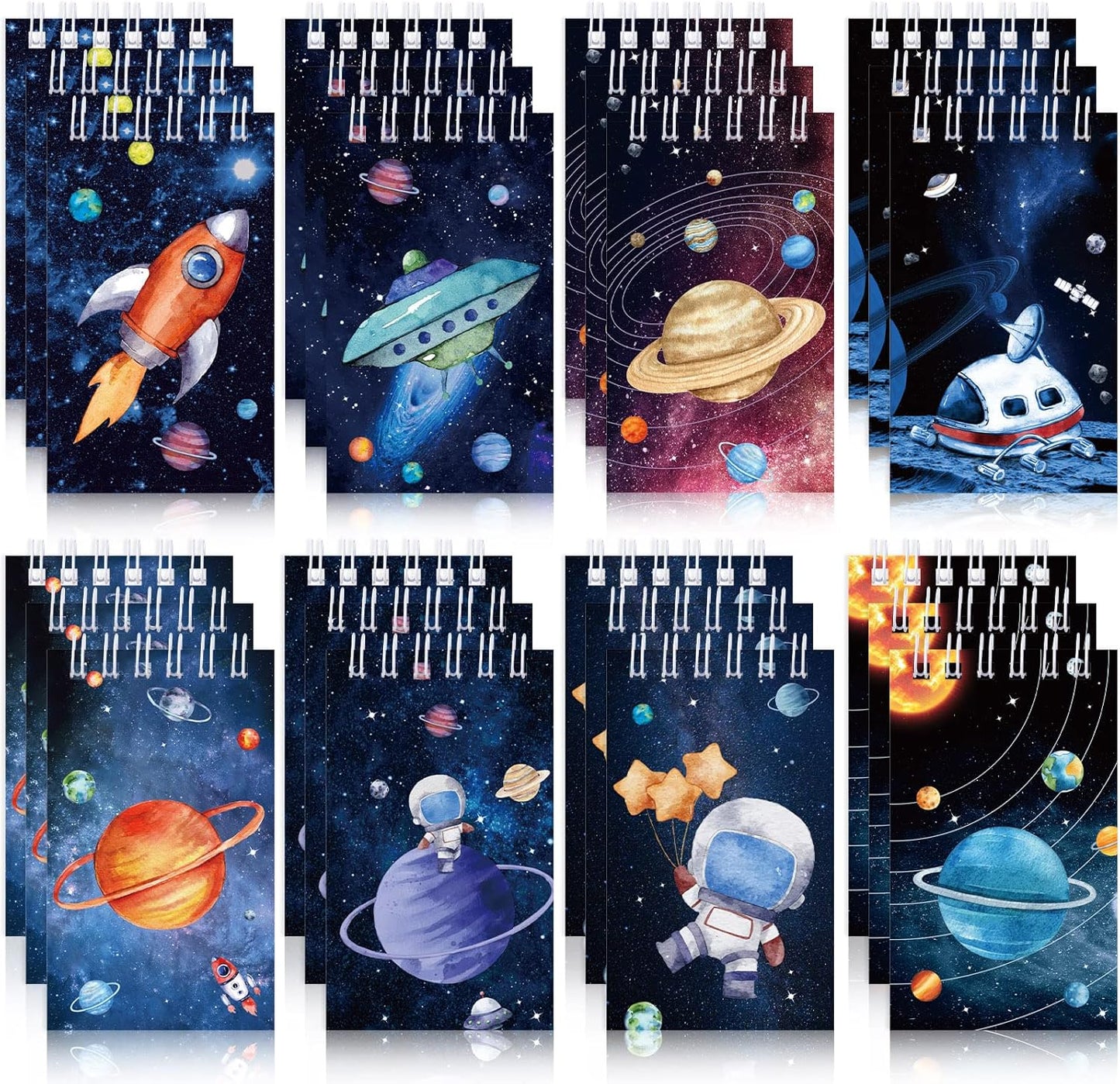 Teling 24 Pieces Outer Space Notepads Galaxy Mini Notebooks Space Birthday Party Favors Astronaut Rocket Planet Mini Spiral Notepads for Solar System Birthday Party Teacher Rewards