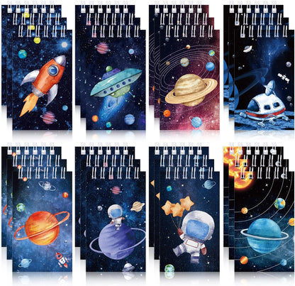Teling 24 Pieces Outer Space Notepads Galaxy Mini Notebooks Space Birthday Party Favors Astronaut Rocket Planet Mini Spiral Notepads for Solar System Birthday Party Teacher Rewards