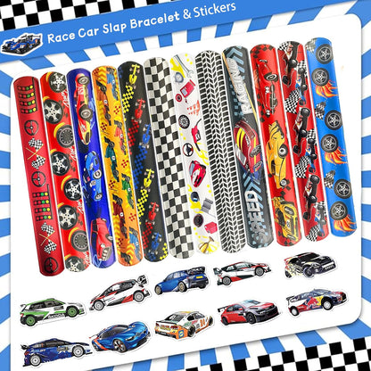 CZWXOXO 74 Pcs Racing Theme Party Favors 24 Pcs Slap Bracelets 50 Pcs Stickers Racing Birthday Party Decorations，Classroom Rewards Supplies