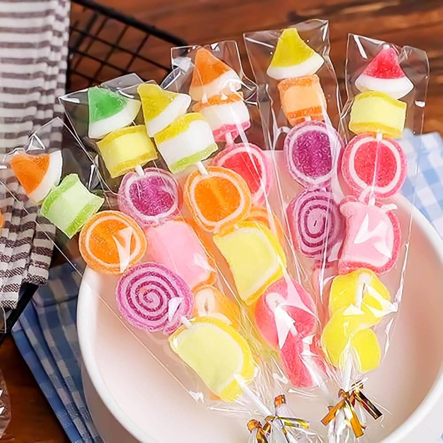 5x7 Inch Iridescent Cellophane Treat Bags with Twist Ties, Treat Bags for Candy Cookie Goodie Chocolates, And Popcorn