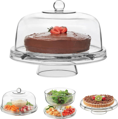 Libbey Selene Glass Cake Stand with Dome Lid, Elegant Curved Footed, Covered Cake Stand, Versatile Serving Dish for Variety of Desserts and More