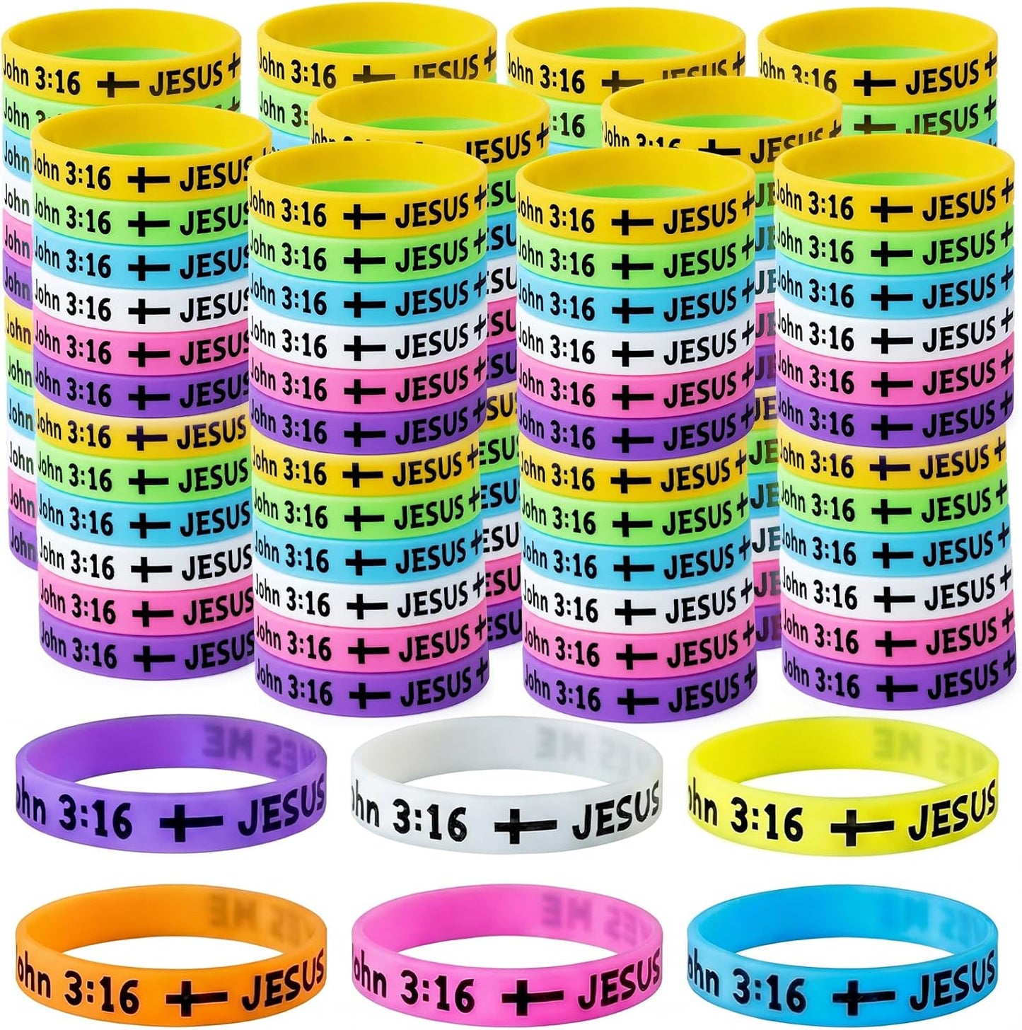 Tondiamo 60 Pcs Vbs 2026 Glow in The Dark 8'' Christian Wristbands Bulk, John 3:16 Bible Verse Luminous Bracelet with Scripture Words Christian Gift for Missionaries Religious Church (Stylish)