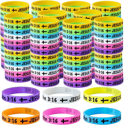 Tondiamo 60 Pcs Vbs 2026 Glow in The Dark 8'' Christian Wristbands Bulk, John 3:16 Bible Verse Luminous Bracelet with Scripture Words Christian Gift for Missionaries Religious Church (Stylish)