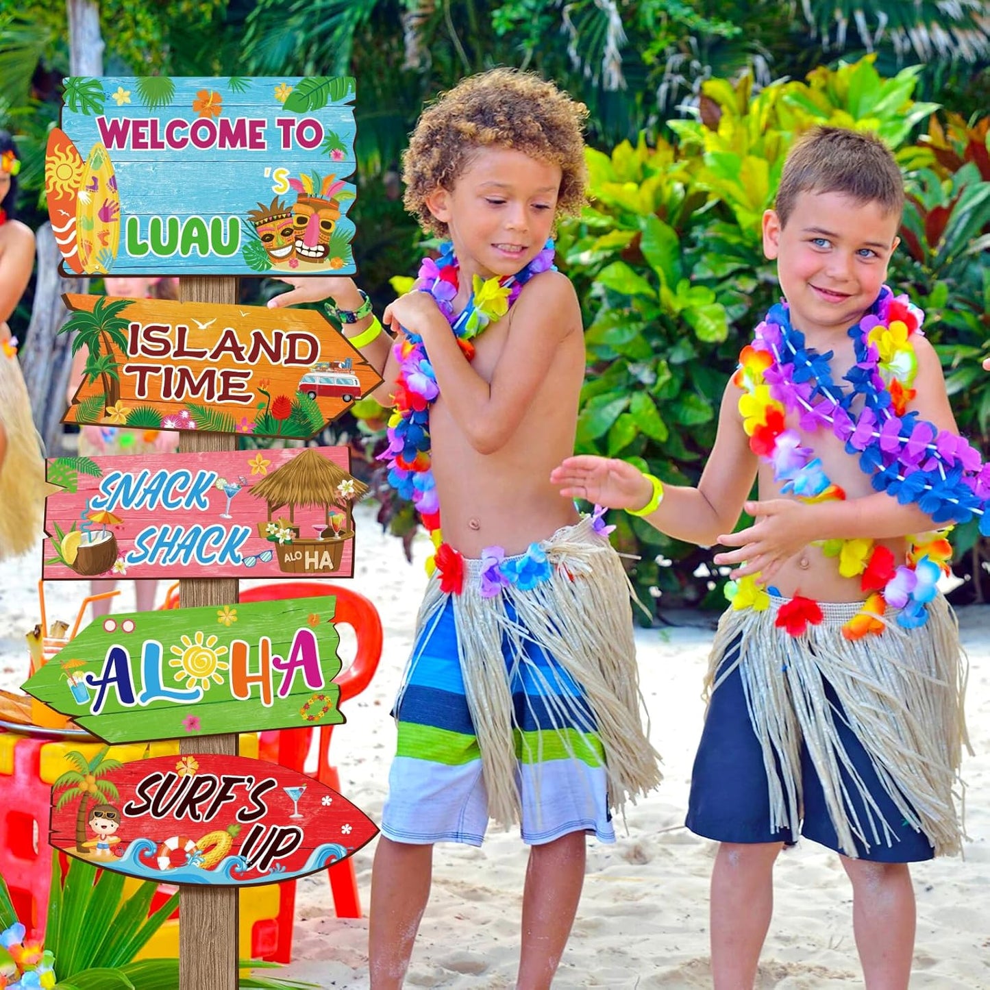 20 Pcs Luau Party Decorations Welcome Sign Summer Hawaiian Directional Signs Tropical Hawaiian Themed Birthday Decorations Luau Tiki Party Supplies with 2 Sheet Letter Stickers