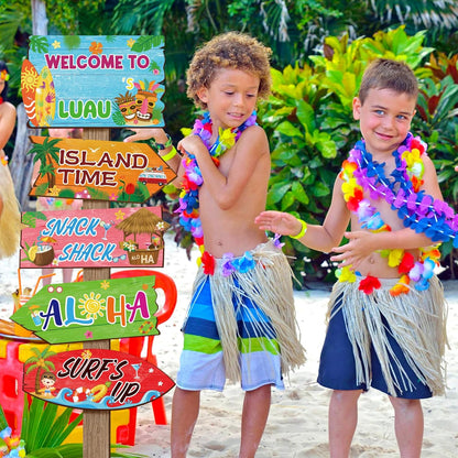 20 Pcs Luau Party Decorations Welcome Sign Summer Hawaiian Directional Signs Tropical Hawaiian Themed Birthday Decorations Luau Tiki Party Supplies with 2 Sheet Letter Stickers