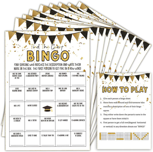 Graduation Party Games, 25 Graduations Bingo Cards, Find The Guest Bingo Game Cards, Grad Celebration Party Supplies - A01
