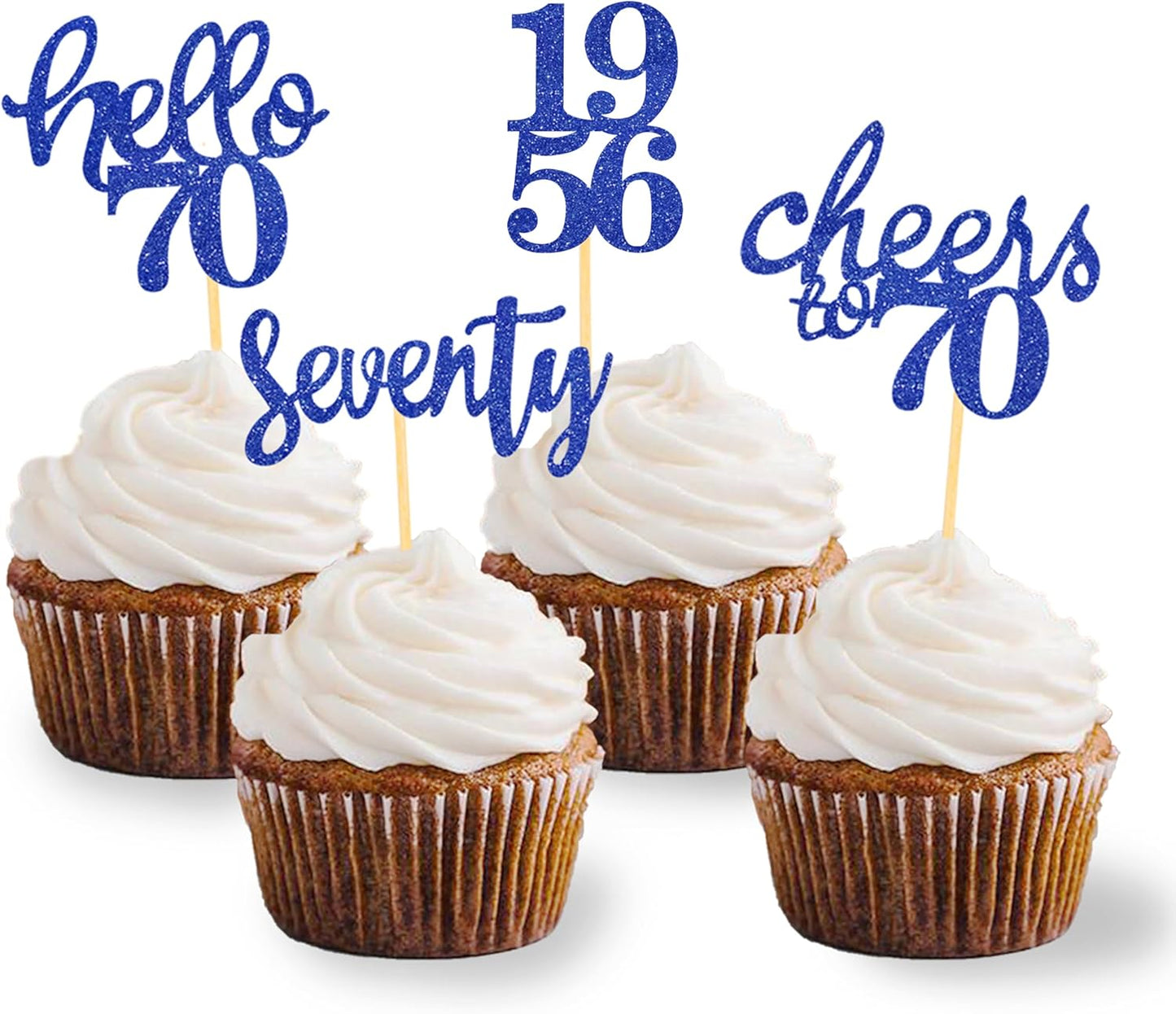 24 Pcs Glitter 70th Birthday Cupcake Toppers for Celebrating 70th Birthday Party Decorations for Seventy Years Old Birthday Party Supplies (Rose Gold2)