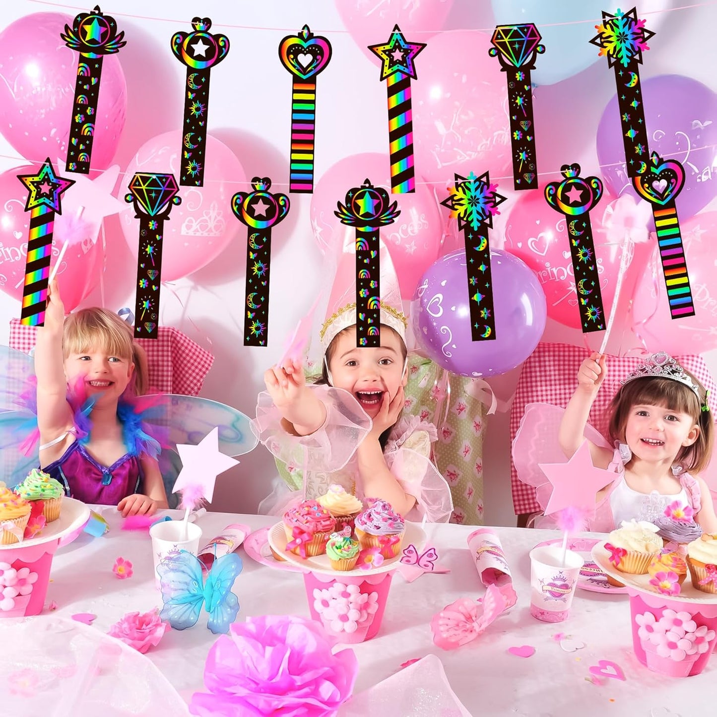 CY2SIDE 60PCS Princess Fairy Wand Scratch Bookmarks for Girls, Make Your Own Fairy Stick Scratch Paper Magic Wands Bookmark, DIY Princess Stick Rainbow Crafts Ornaments for Kids Birthday Party