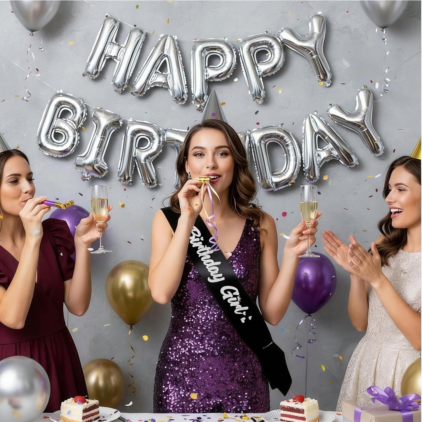 ‘Birthday Girl' Birthday Sash Royal Blue with Glitter Silver Letters Birthday Sash for Women, Sweet 16, 18th 21st B-day Sash