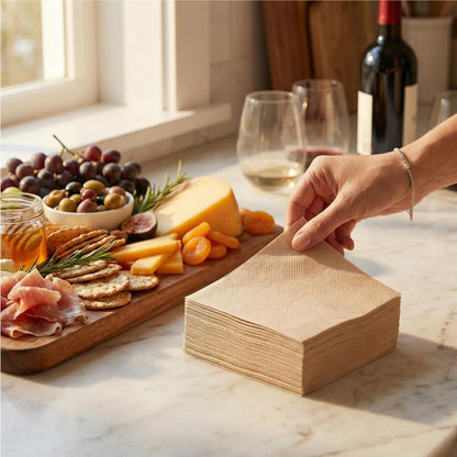 AH AMERICAN HOMESTEAD Cocktail Napkins-Disposable Beverage/Bar Napkins-White Linen-Like Square Napkins-Eco-Friendly & Compostable-Everyday Use, Party or Wedding 4.75inch x 4.75inch (100 Count, White)