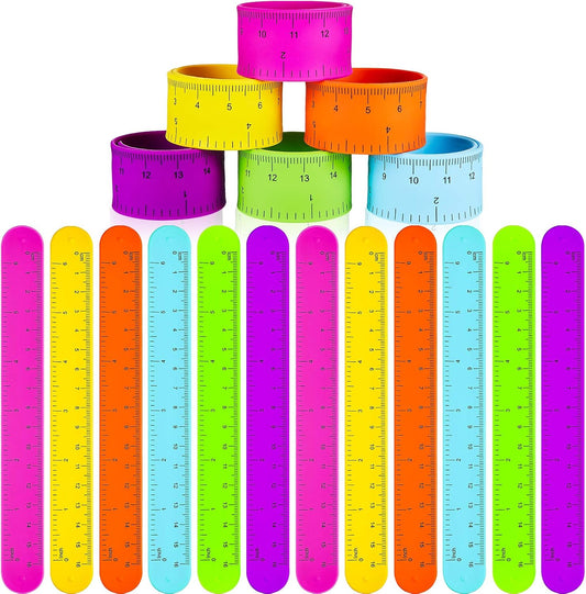 BBTO 24 Pieces Ruler Slap Bracelets Wrist Slap Ruler Bracelet Colorful Wristband Prize