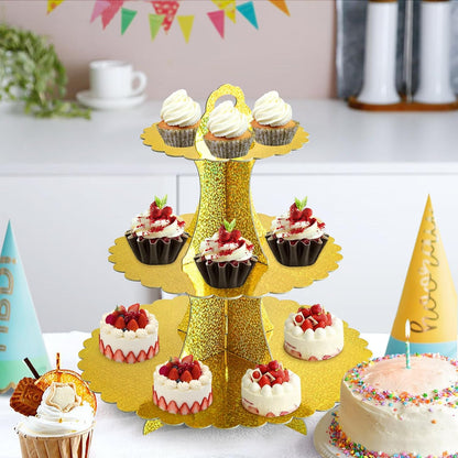 Soleebee 3-Tier Cupcake Stand, Cardboard Cupcake Tower, Dessert Cup Cake Stand Tower for Birthday Wedding Party Decoration, Cupcake Tier Stand 1 Set (Black)