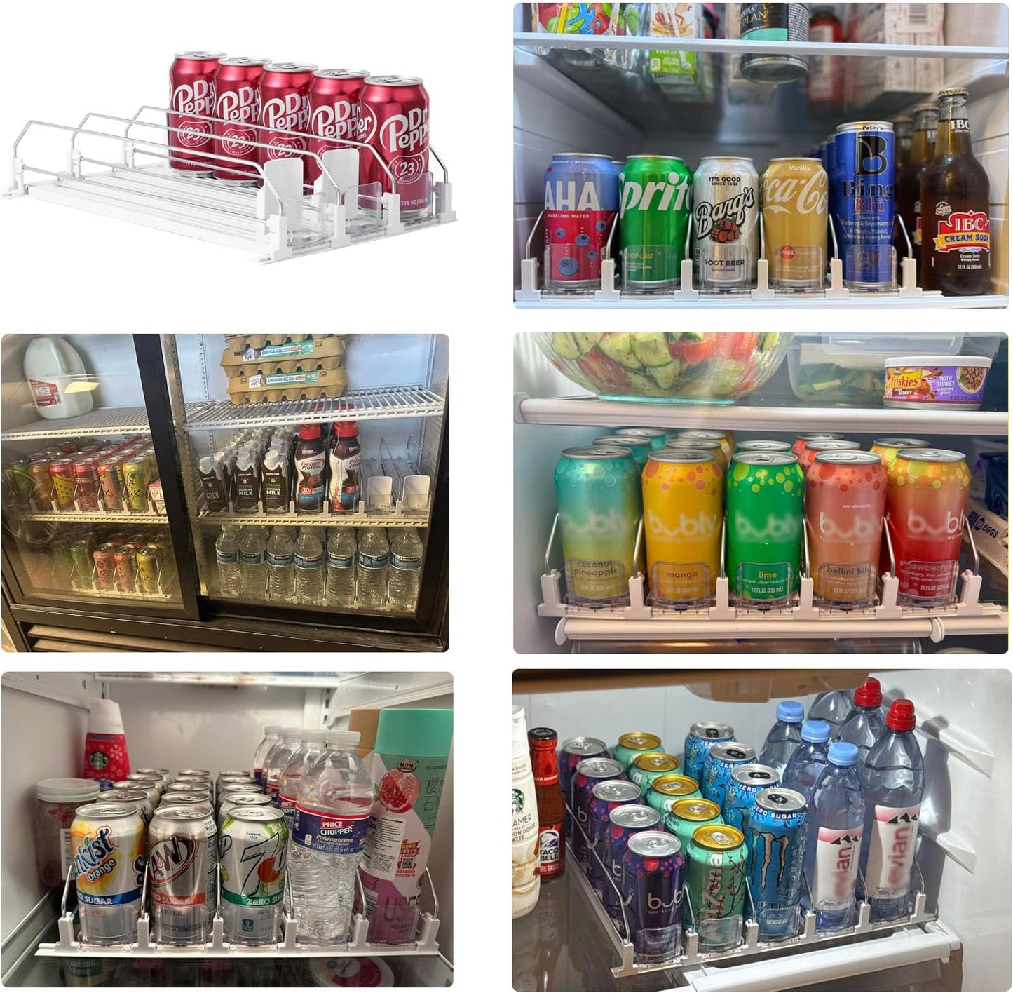 Drink Organizer for Fridge-White Automatic Pusher Glide,12oz 16oz 20oz-Soda Dispenser for Fridge-Holds up to 30 Cans