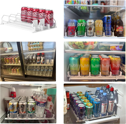 Drink Organizer for Fridge-White Automatic Pusher Glide,12oz 16oz 20oz-Soda Dispenser for Fridge-Holds up to 30 Cans