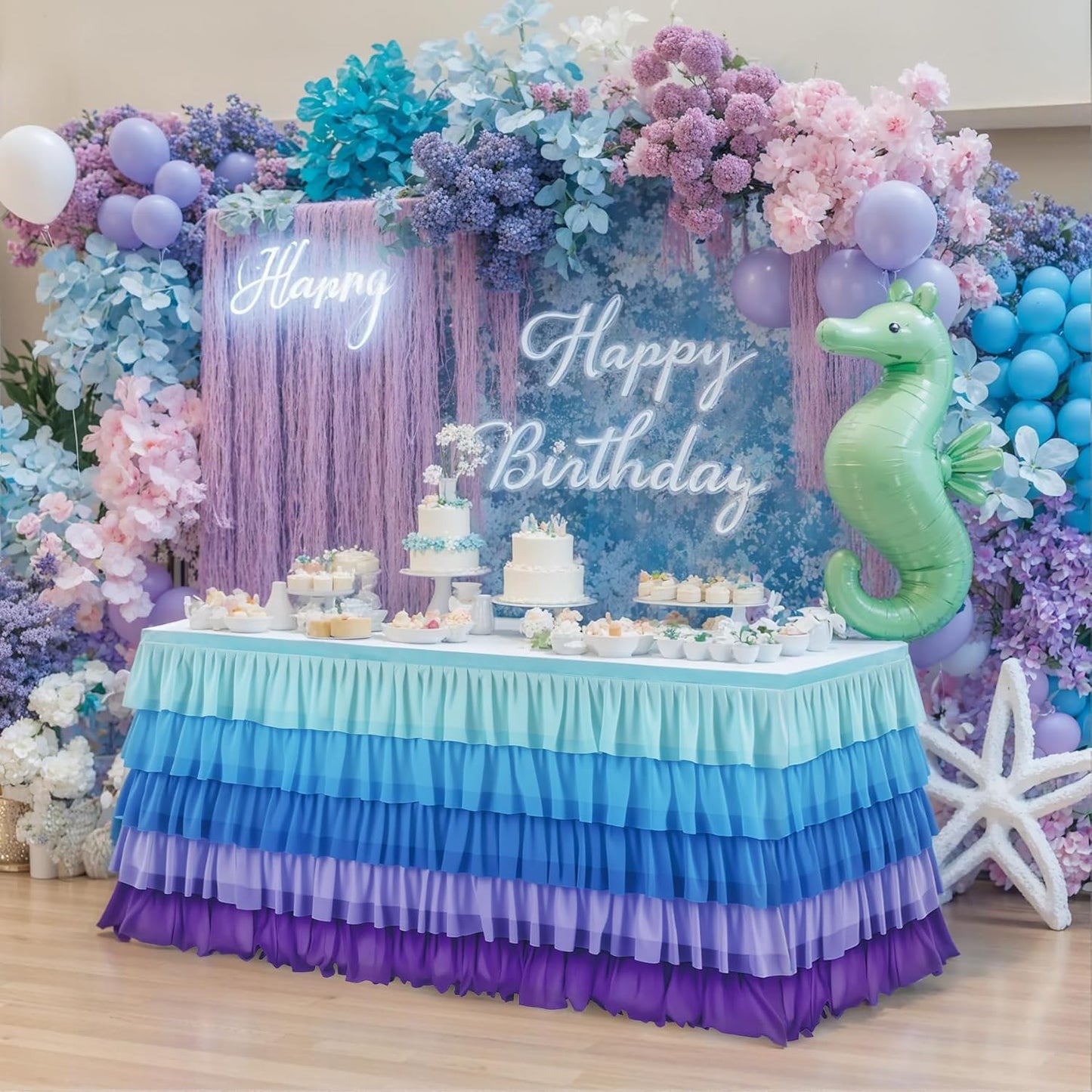 Pastel Rainbow Table Skirt Ruffle Party Tablecloth for Rectangle Table 6ft Birthday Party Baby Shower