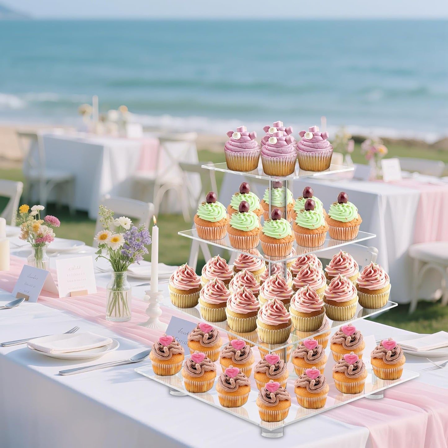 YestBuy 4 Tier Acrylic Cupcake Stand, Premium Cupcake Holder, Acrylic Cupcake Tower Display Cady Bar Party Décor â Display for Pastry(4.7" Between 2 Layers)