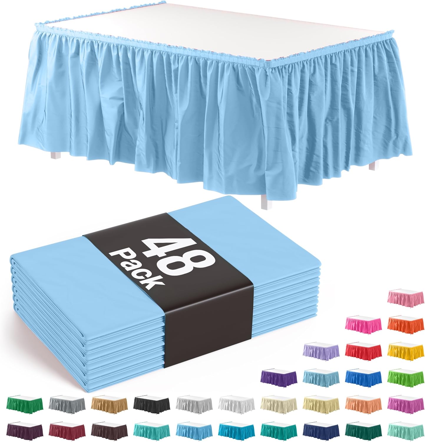 Exquisite Ruffle Table Skirt Pink 6 Pack 14 Ft Long Table Skirts for Rectangle Tables 6ft Plus or Round Tables Skirts with Adhesive Strip for Gender Reveal Decor & Happy Birthday Parties