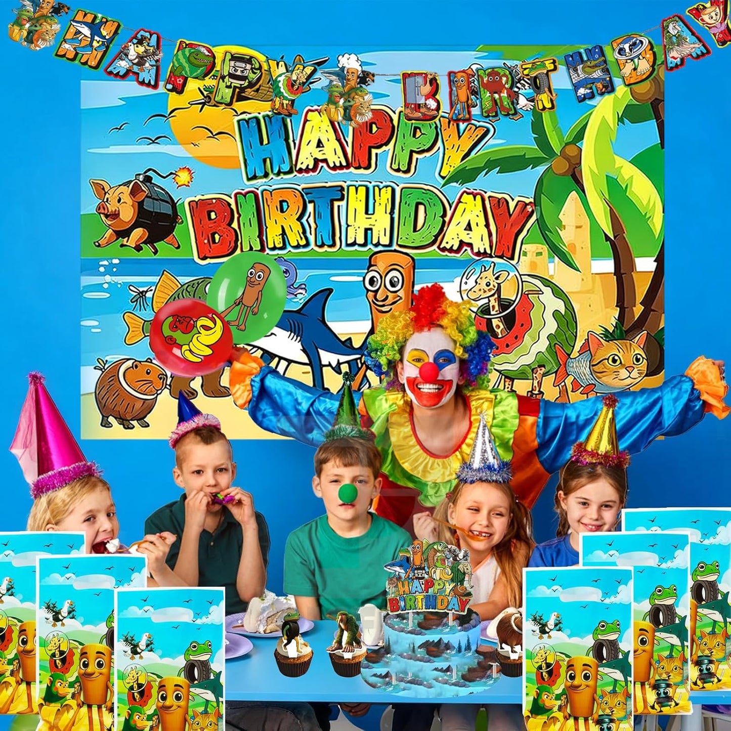TJLMCORP Italian Brainrot Party Game, Pin the Tail Party Game Set With 24 Stickers and and 2 Blindfolds, Tralalero Themed Birthday Party Supplies, Brain Rot Party Decorations（Tung Tung Tung Sahur）