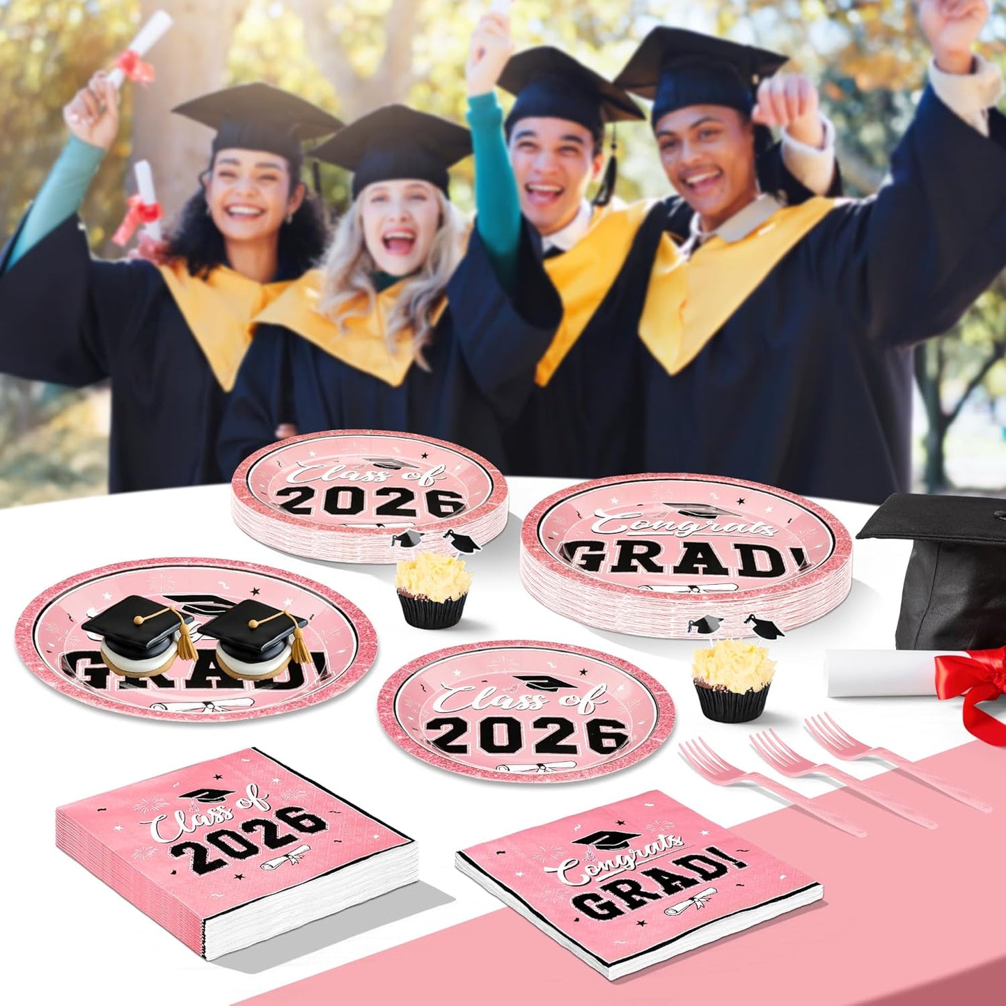 200Pcs Graduation Decorations 2026, Blue Graduation Plates and Napkins Party Supplies for 50 Guests, Disposable Grad Plates, Napkins, Dessert Plates and Forks for Grad Decor Wedding Birthday Supplies