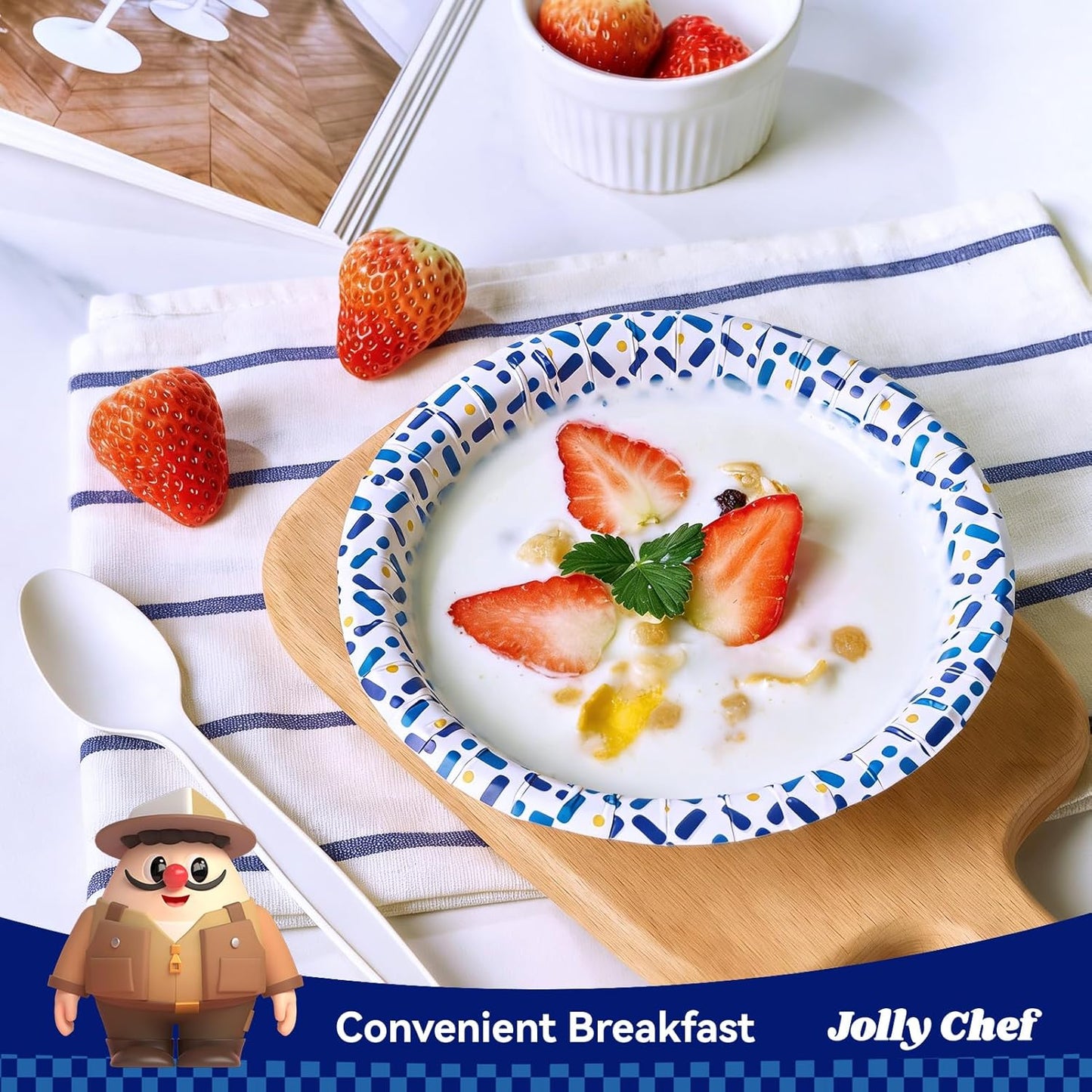 JOLLY CHEF 12 oz Paper Bowls 200 Count, Soak-Proof, Heavy Duty Small Disposable Bowls Bulk for Snacks, Desserts, Breakfast, Lunch, and Party Use
