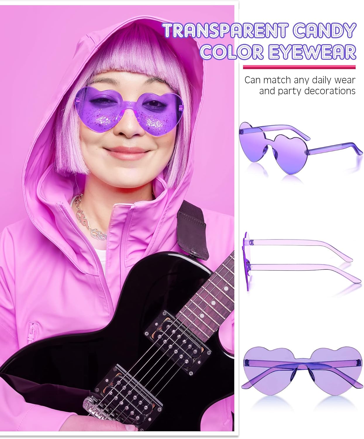 Frienda 8 Pairs Heart Shaped Sunglasses for Women Rimless Heart Glasses Candy Color Sunglasses for Party Favor