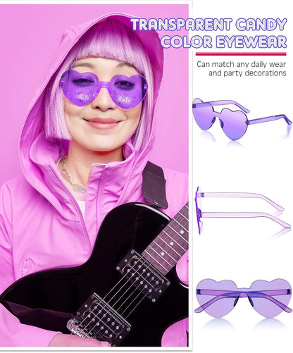 Frienda 8 Pairs Heart Shaped Sunglasses for Women Rimless Heart Glasses Candy Color Sunglasses for Party Favor