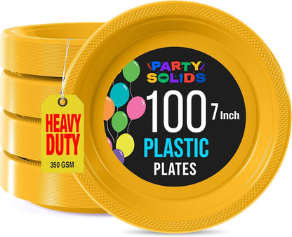 Party Solids Black Plastic Plates For Party 10" Black Disposable Plates For Party Supplies 100 Pcs Plastic Dinnerware Sets Heavy Duty 350 GSM Disposable Dinnerware Set